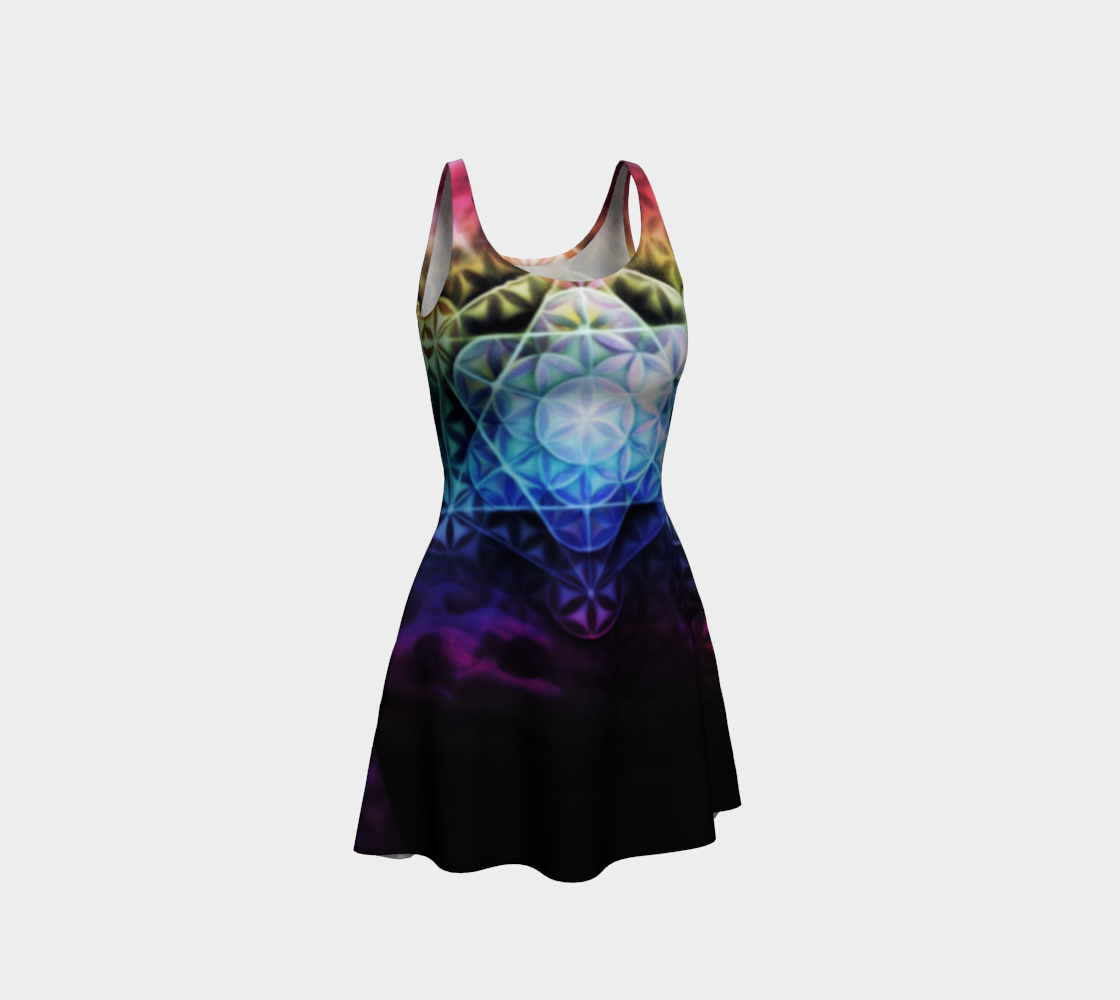 Airbrushed Rainbow Spectrum Flower of Life Flare Dress