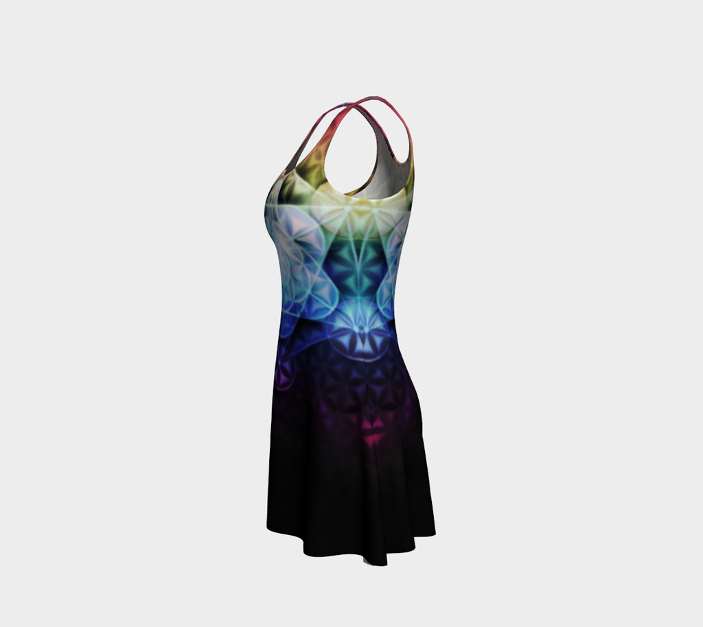 Airbrushed Rainbow Spectrum Flower of Life Flare Dress