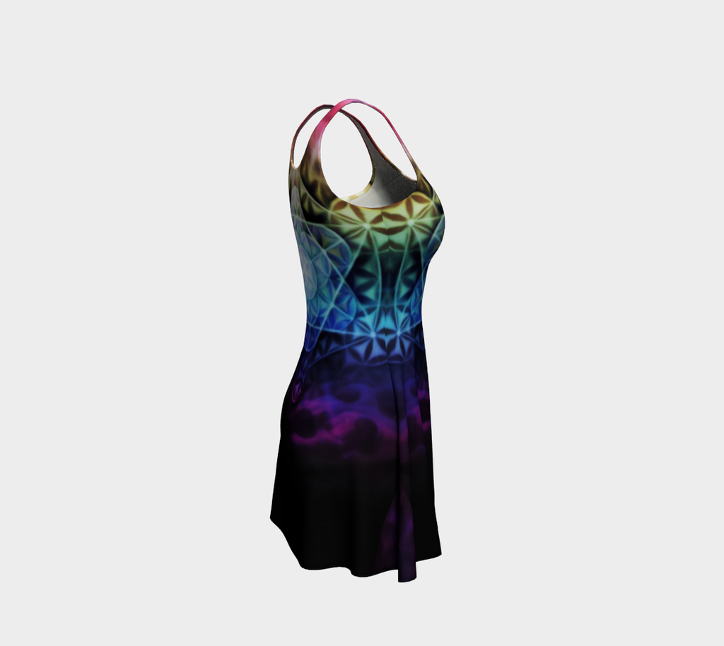 Airbrushed Rainbow Spectrum Flower of Life Flare Dress