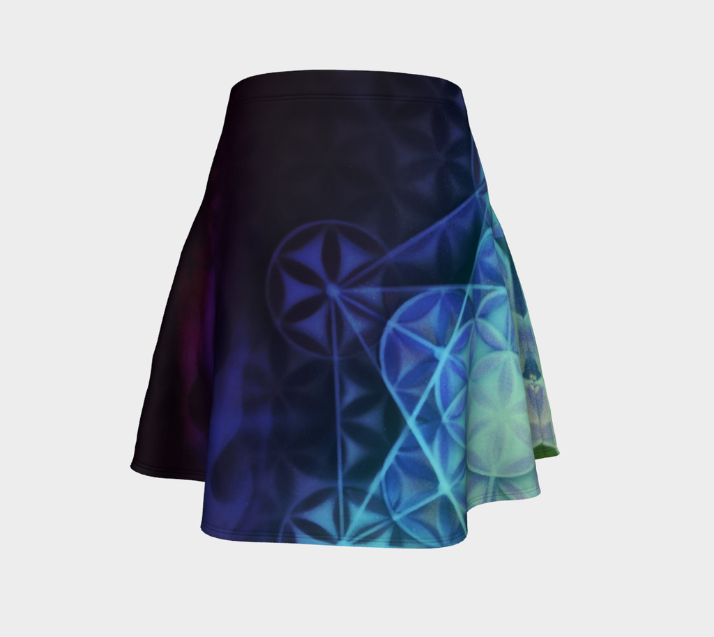Airbrushed Rainbow Spectrum Flower of Life Glitter Flared Skirt