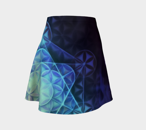 Airbrushed Rainbow Spectrum Flower of Life Glitter Flared Skirt