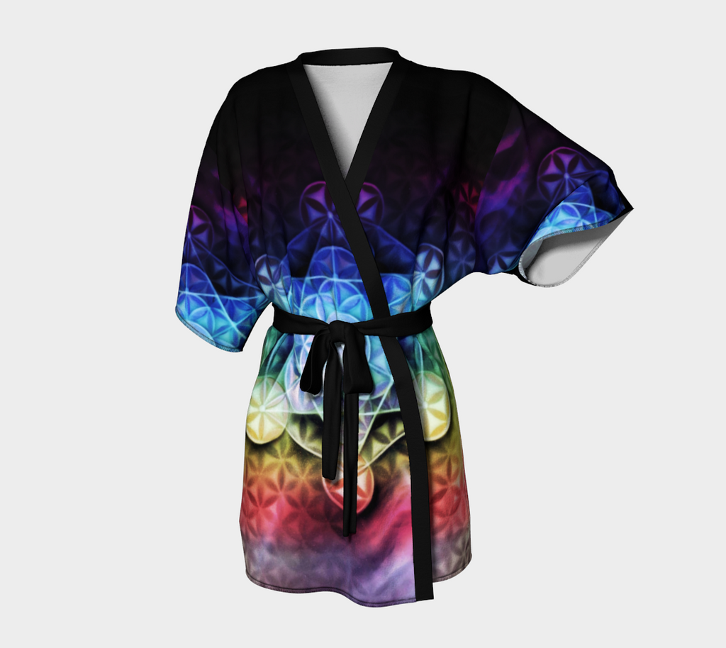 Airbrushed Rainbow Spectrum Flower of Life Kimono Robe