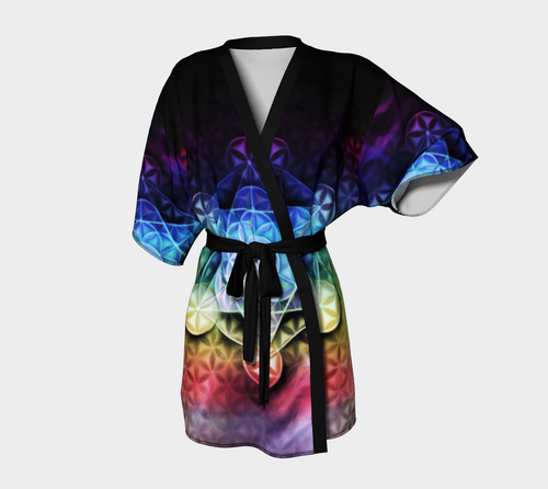 Airbrushed Rainbow Spectrum Flower of Life Kimono Robe