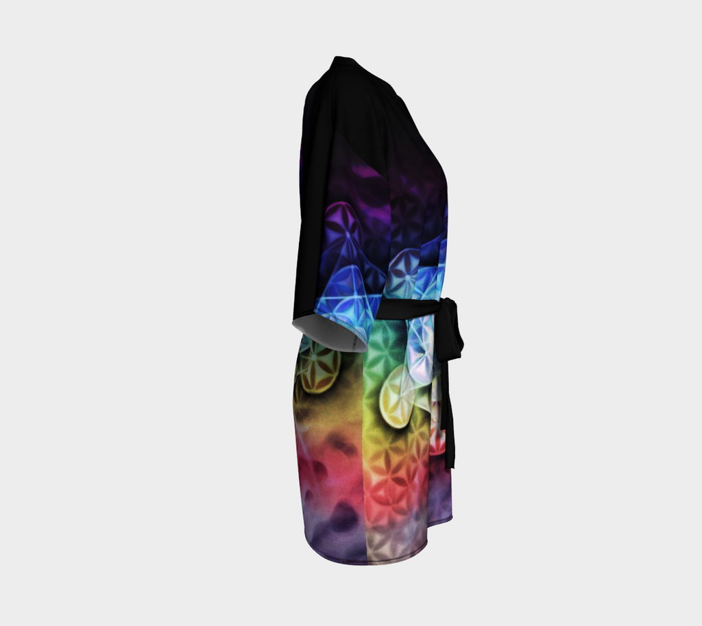 Airbrushed Rainbow Spectrum Flower of Life Kimono Robe