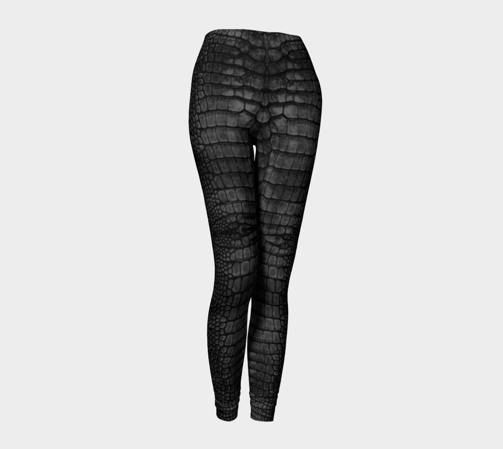 Dark Grey Charcoal Dragon Crocodile Reptile Scales Leggings