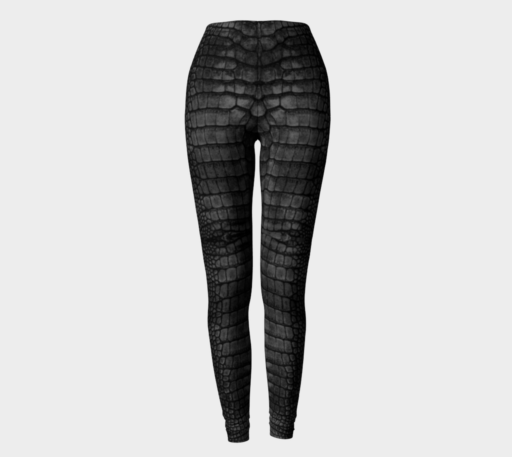 Dark Grey Charcoal Dragon Crocodile Reptile Scales Leggings