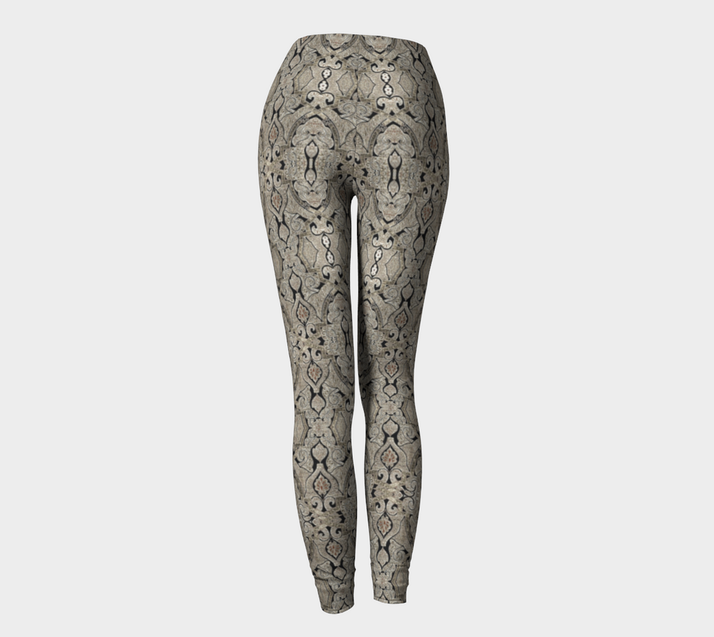 Intricate Vintage Hand Drawn Pattern Tan Leggings