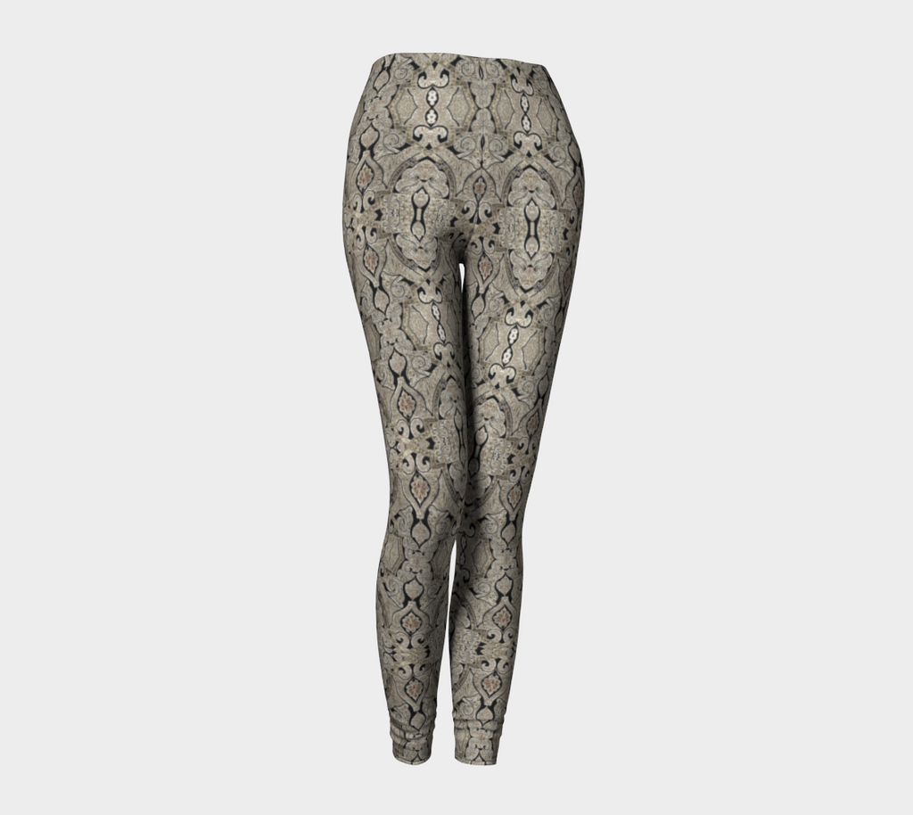 Intricate Vintage Hand Drawn Pattern Tan Leggings