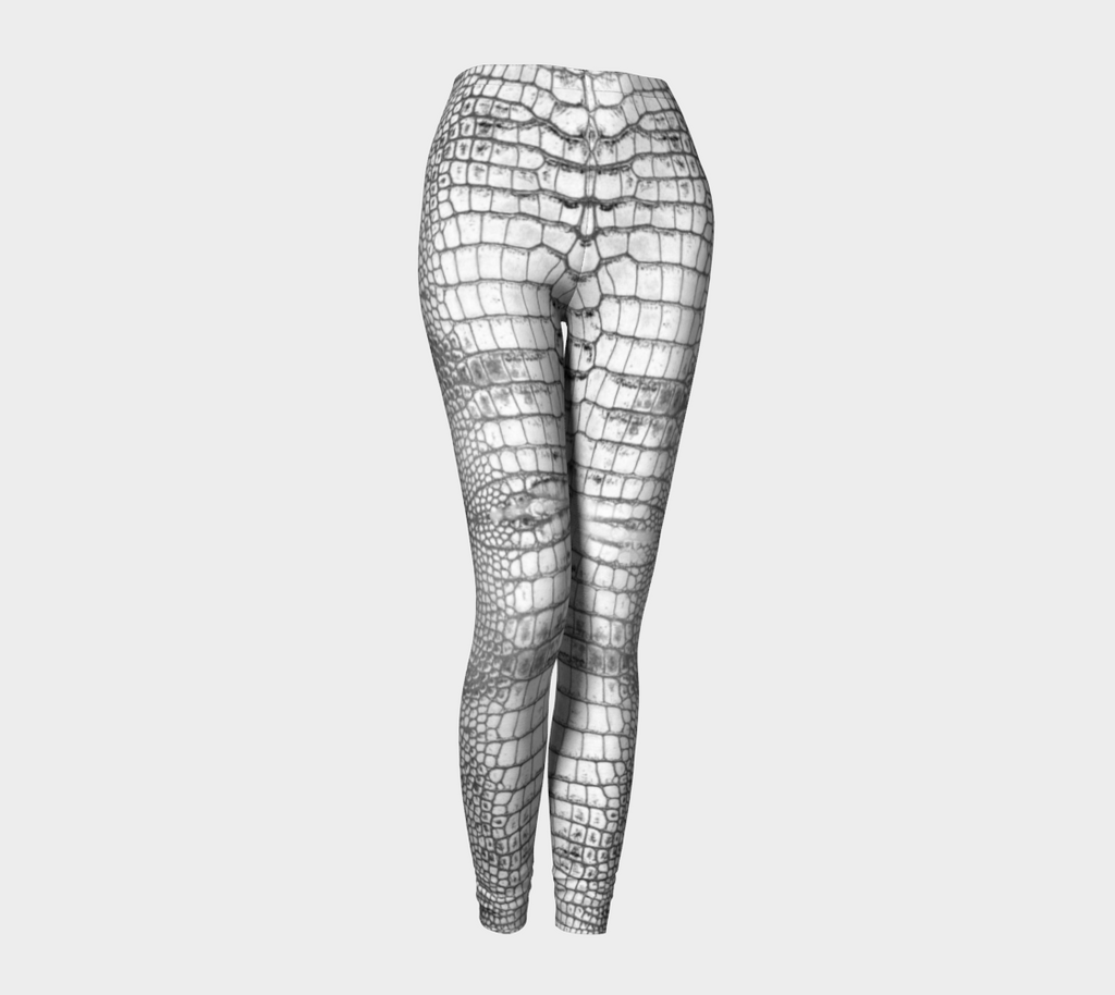 Grungy White Dragon Aligator Crocodile Scales Reptile Skin Pattern Leggings