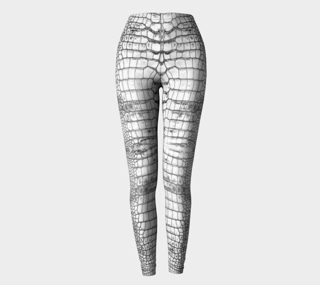 Grungy White Dragon Aligator Crocodile Scales Reptile Skin Pattern Leggings