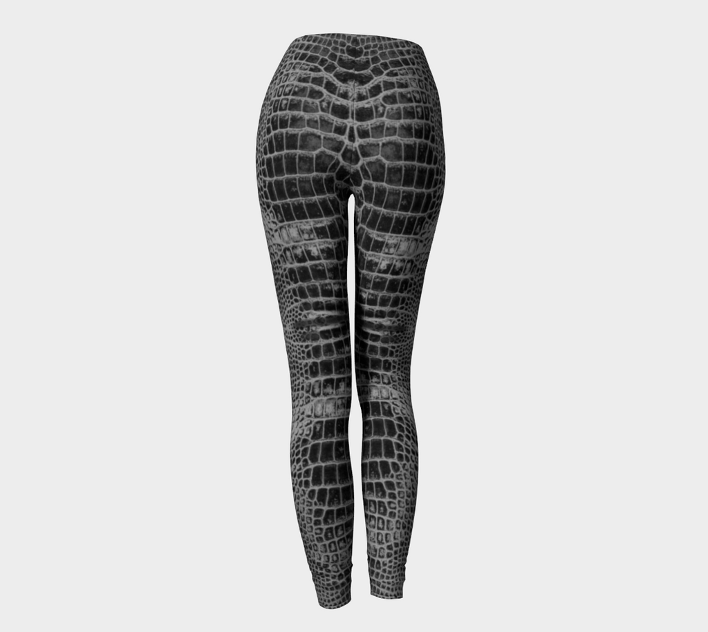 Black Dragon Inverted Crocodile Scales Reptile Skin Pattern Leggings