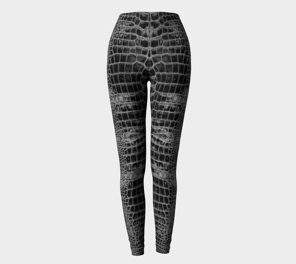 Black Dragon Inverted Crocodile Scales Reptile Skin Pattern Leggings