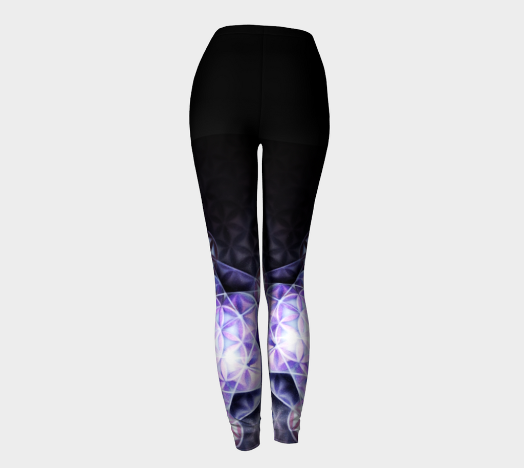 Airbrushed Purple Flower of Life Metatrons Cube Print Leggings