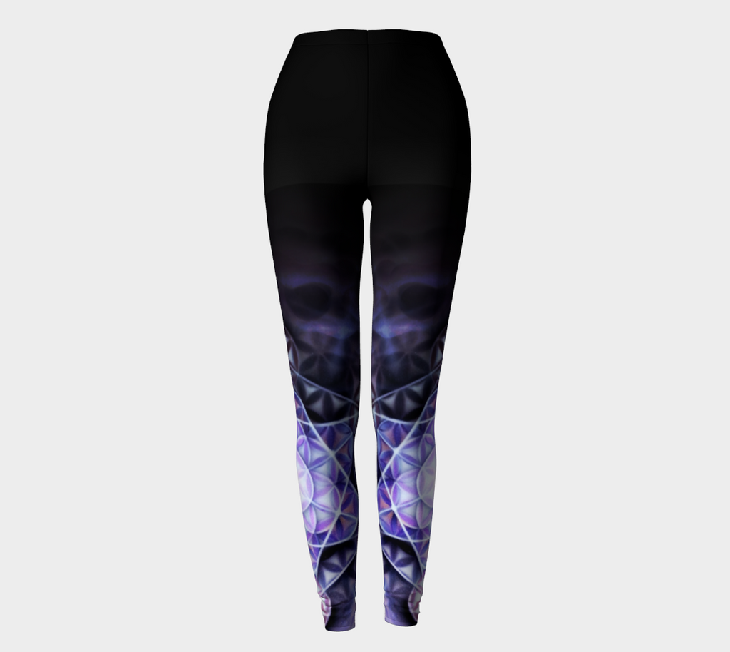 Airbrushed Purple Flower of Life Metatrons Cube Print Leggings