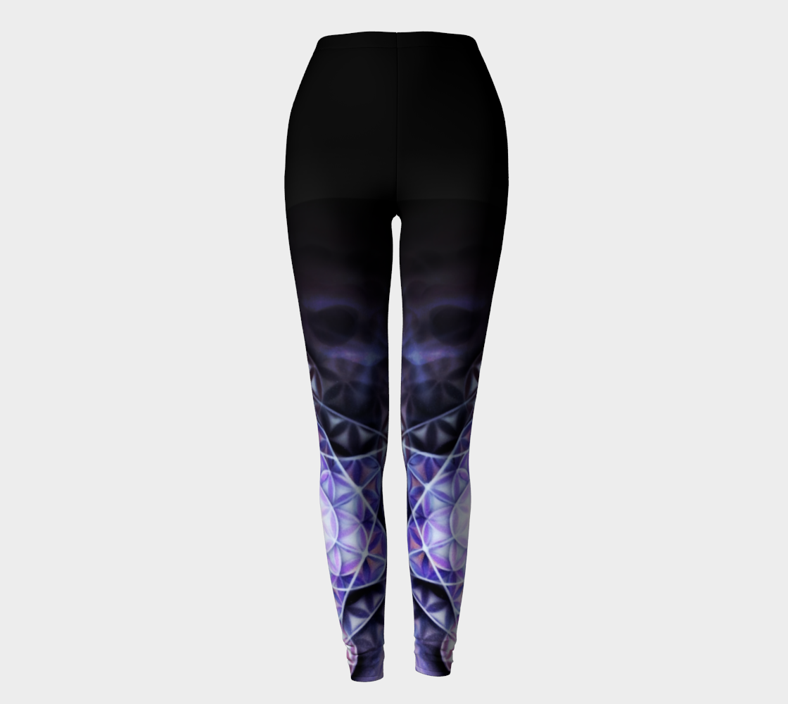 Airbrushed Purple Flower of Life Metatrons Cube Print Leggings