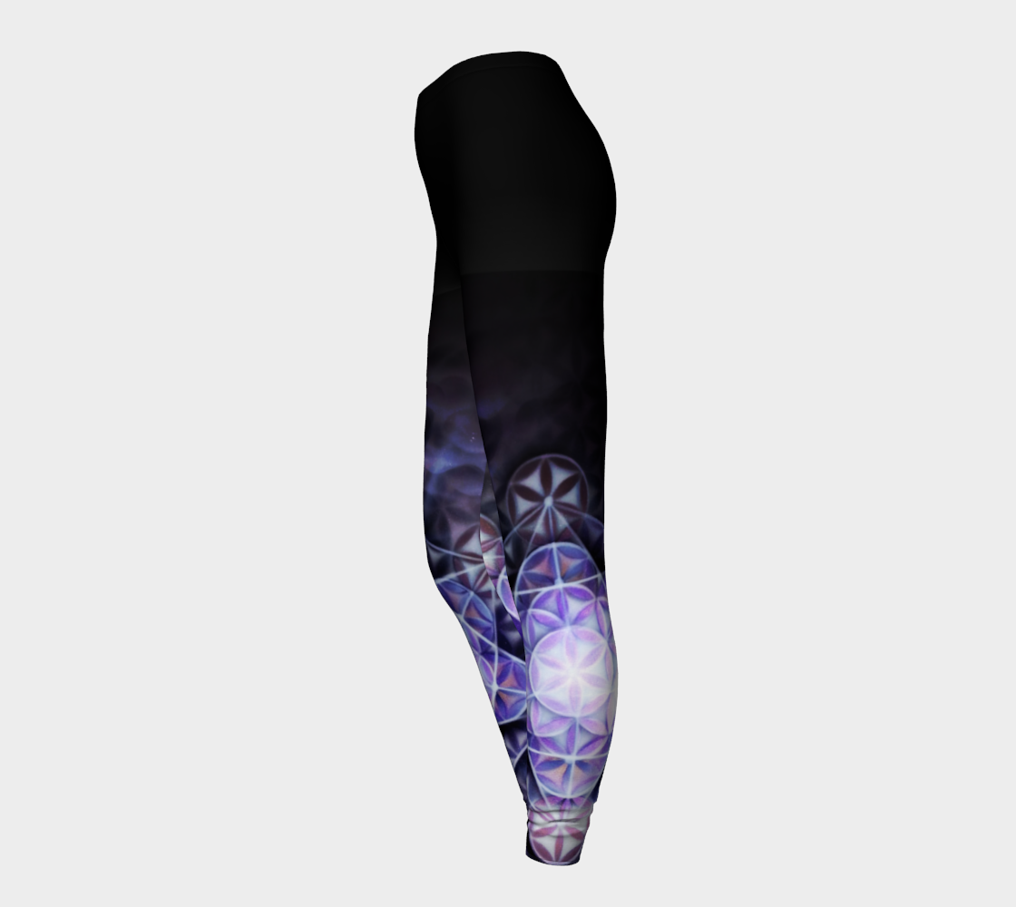 Airbrushed Purple Flower of Life Metatrons Cube Print Leggings