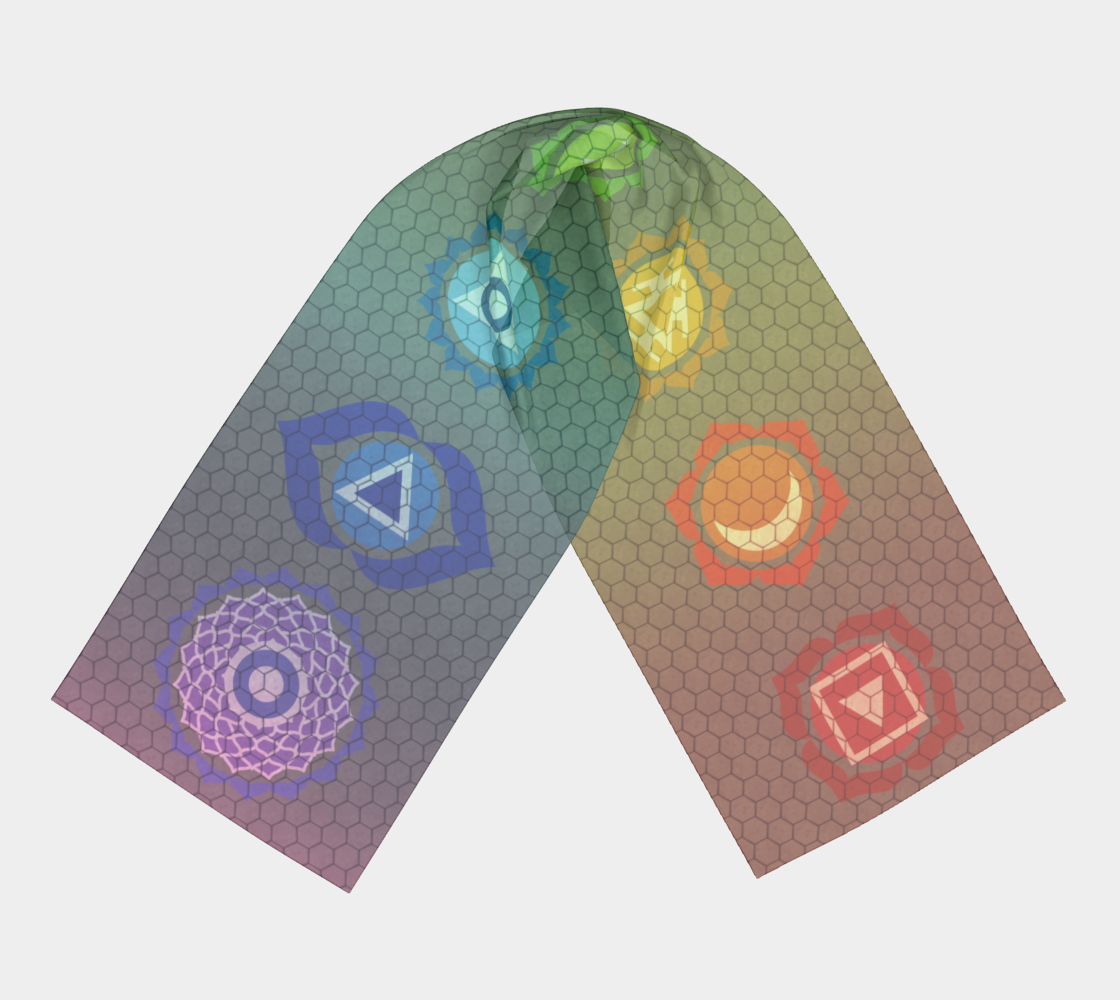 Hexagonal Lattice Rainbow Chakra Symbols Silk Long Scarf or Tapestry