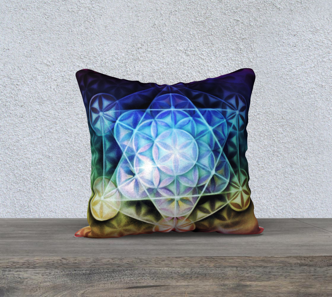 Airbrushed Rainbow Spectrum Flower of Life Pillowcase 18"