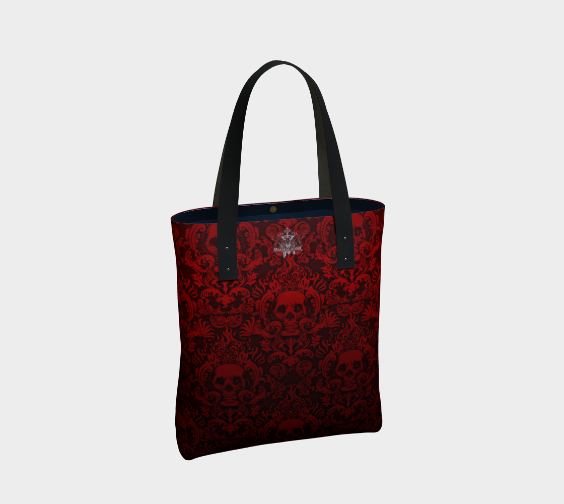Skull Damask Bag Red Lined Tote Shoulder Bag