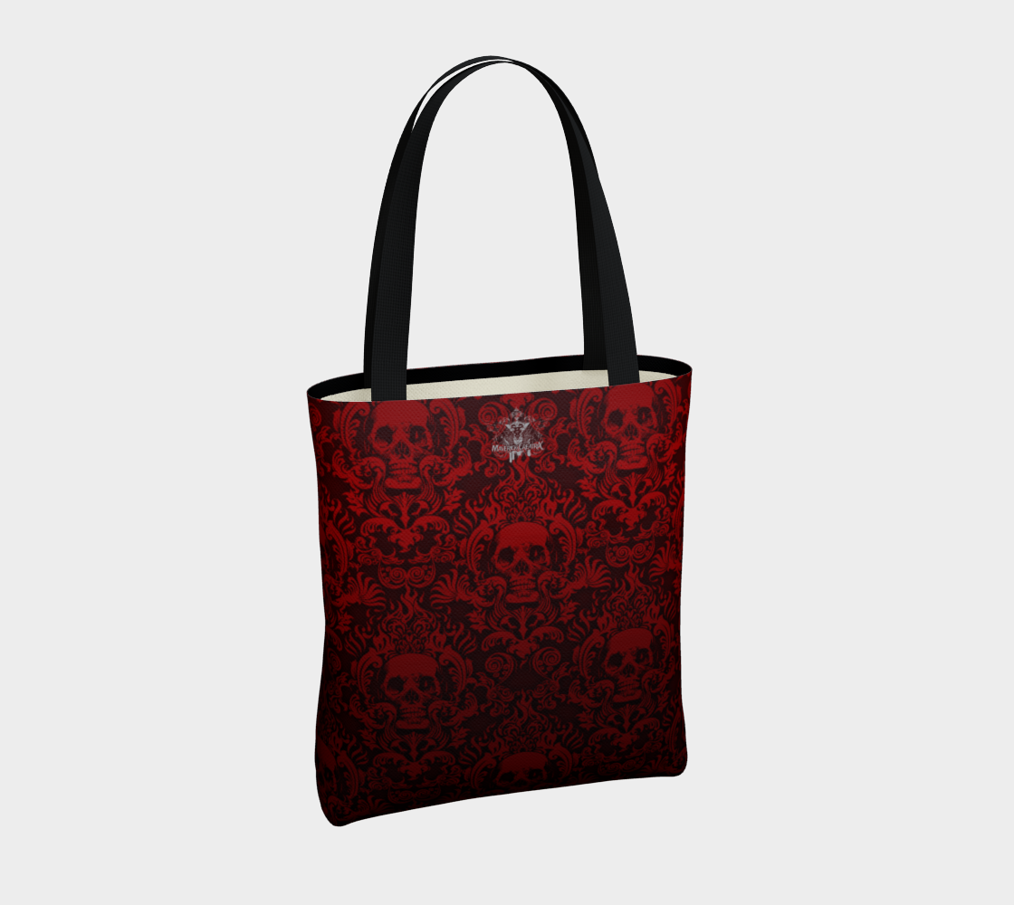 Skull Damask Bag Red Lined Tote Shoulder Bag