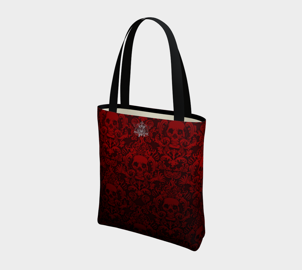 Skull Damask Bag Red Lined Tote Shoulder Bag