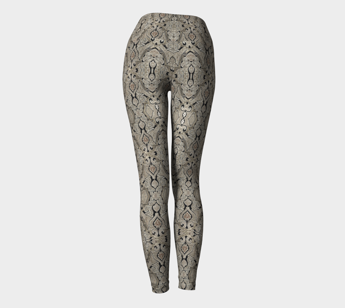 Intricate Vintage Hand Drawn Pattern Tan Yoga Leggings