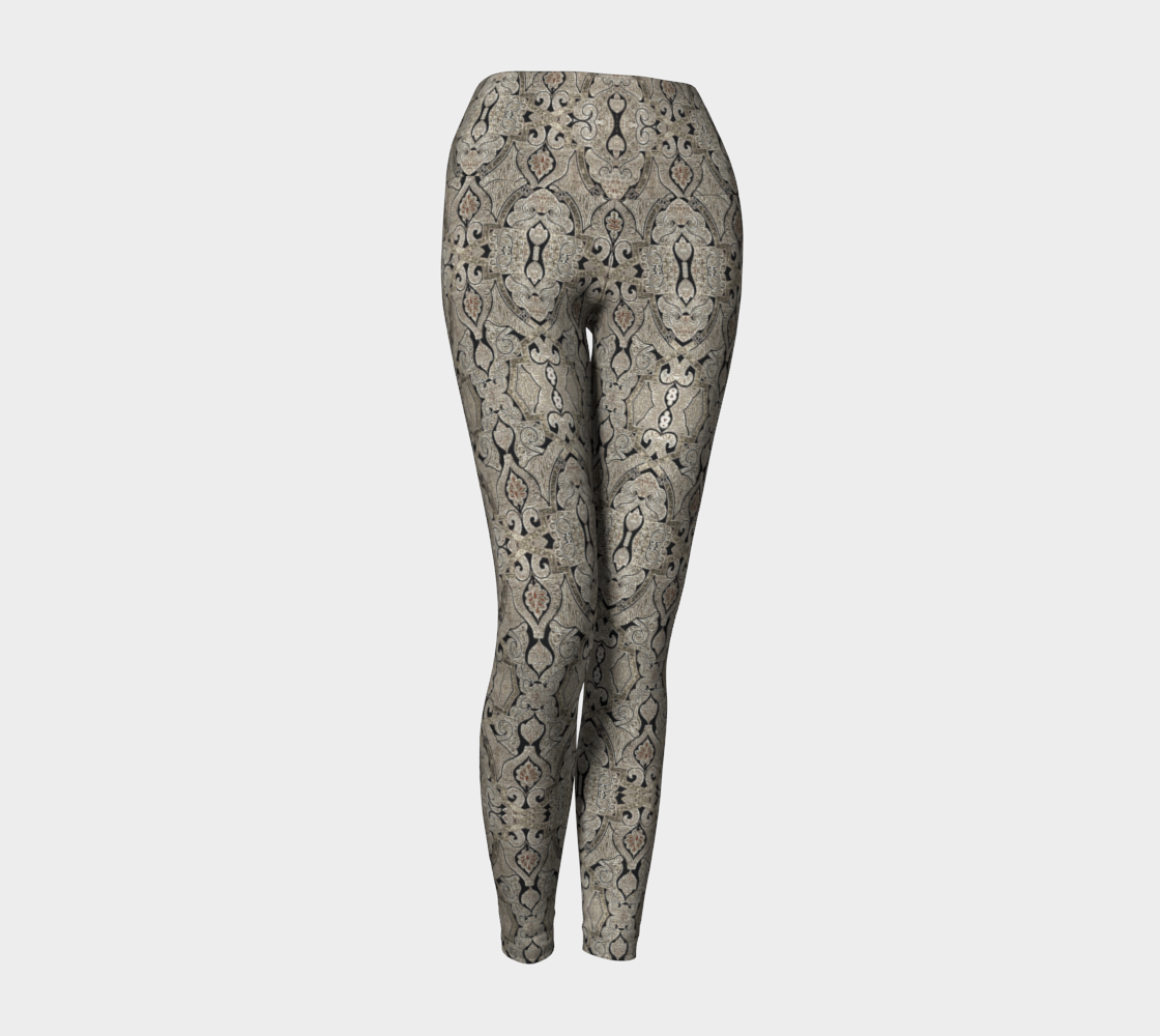 Intricate Vintage Hand Drawn Pattern Tan Yoga Leggings