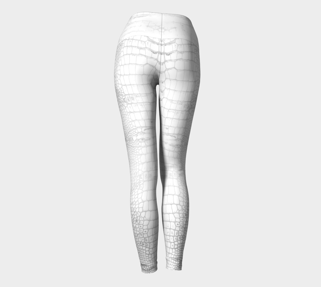 White Dragon Aligator Crocodile Scales Reptile Skin Pattern Yoga Leggings