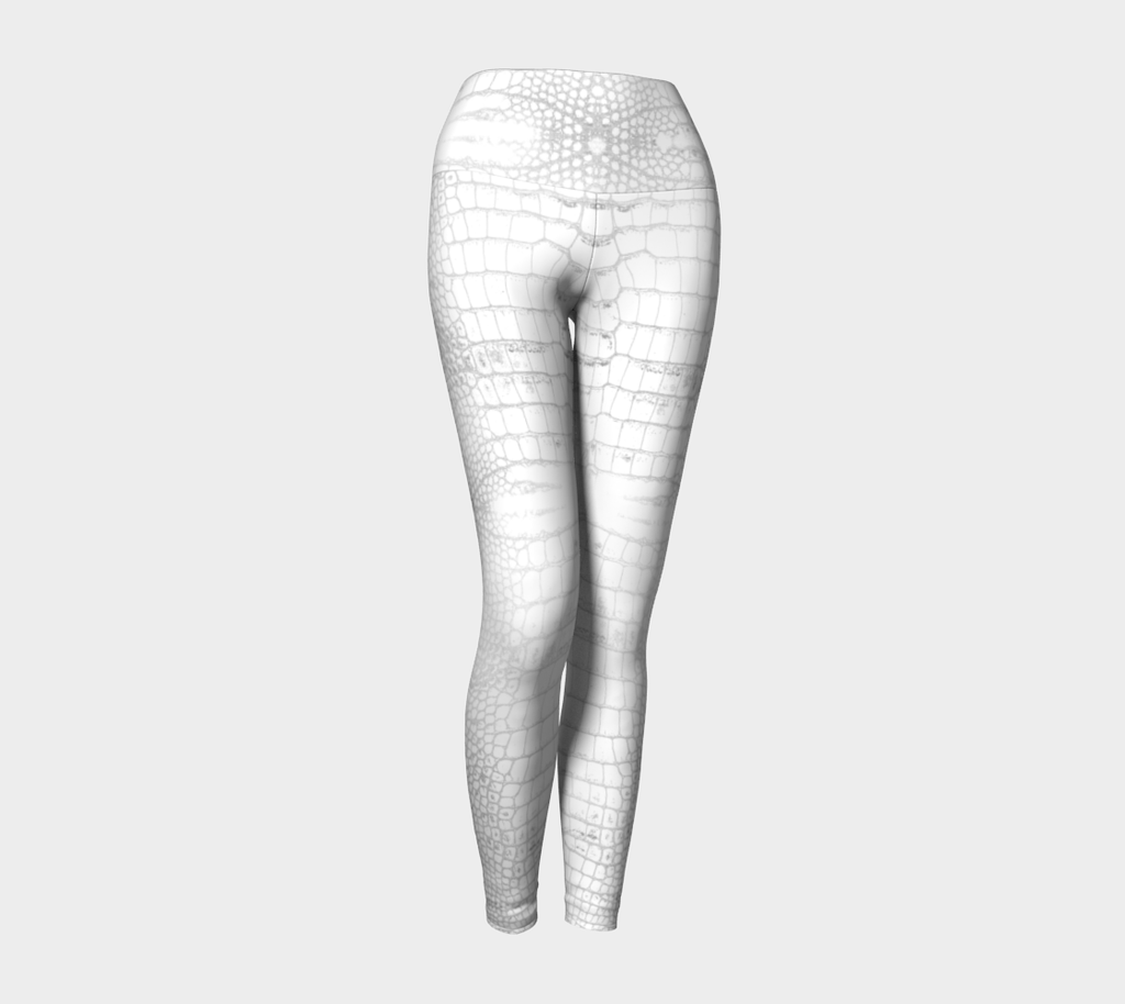 White Dragon Aligator Crocodile Scales Reptile Skin Pattern Yoga Leggings