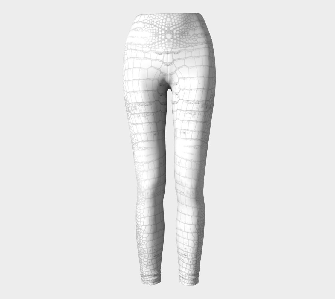 White Dragon Aligator Crocodile Scales Reptile Skin Pattern Yoga Leggings