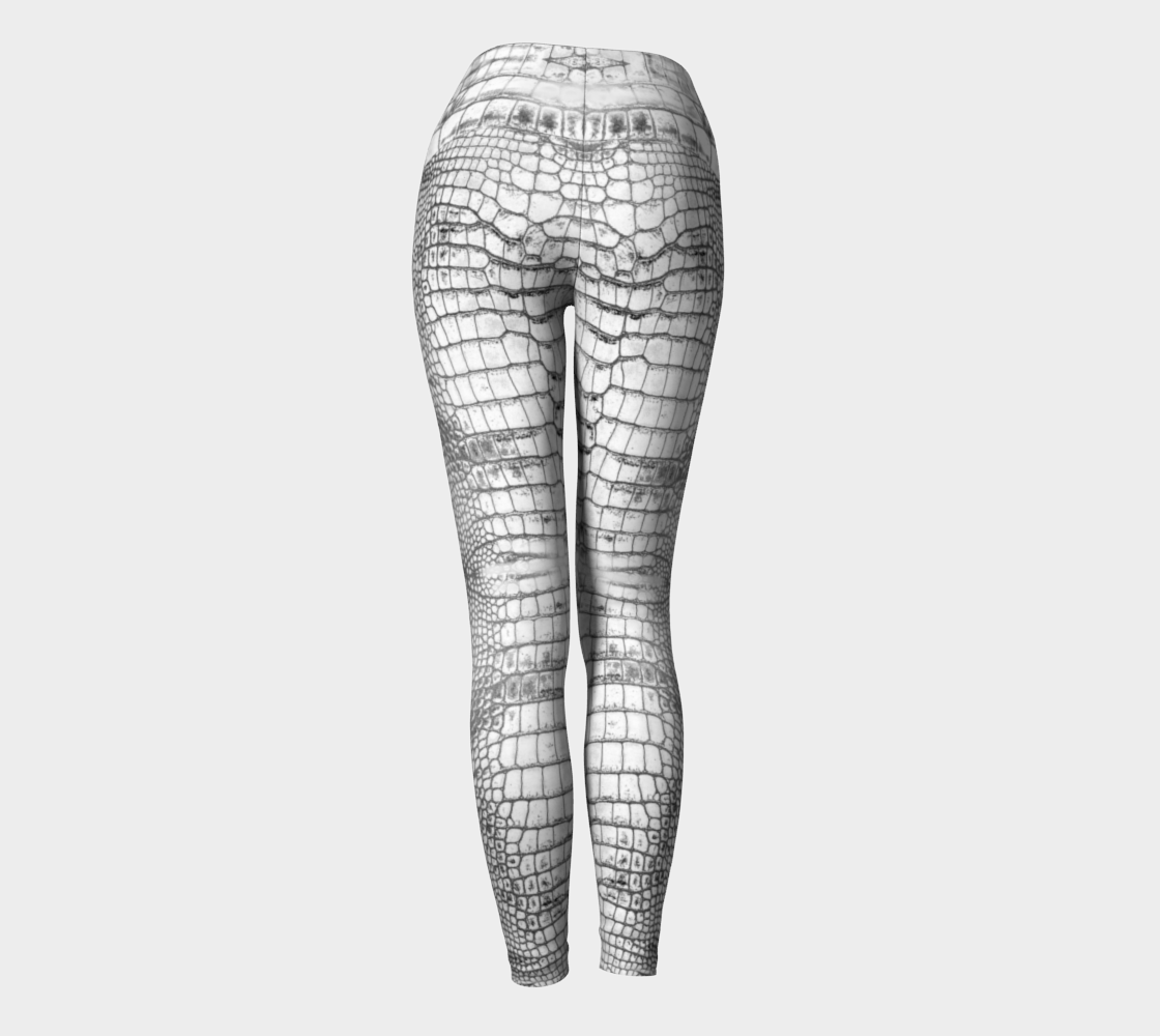Grungy White Dragon Aligator Crocodile Scales Reptile Skin Pattern Yoga Leggings