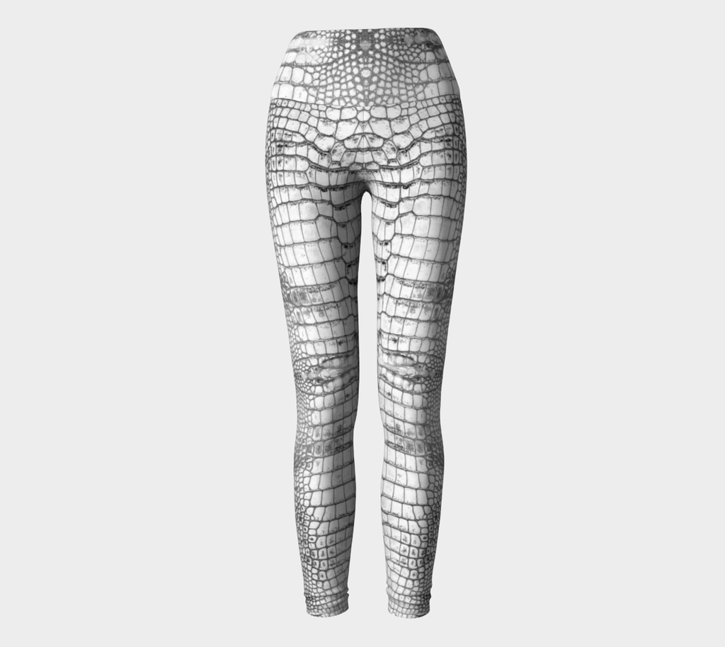 Grungy White Dragon Aligator Crocodile Scales Reptile Skin Pattern Yoga Leggings