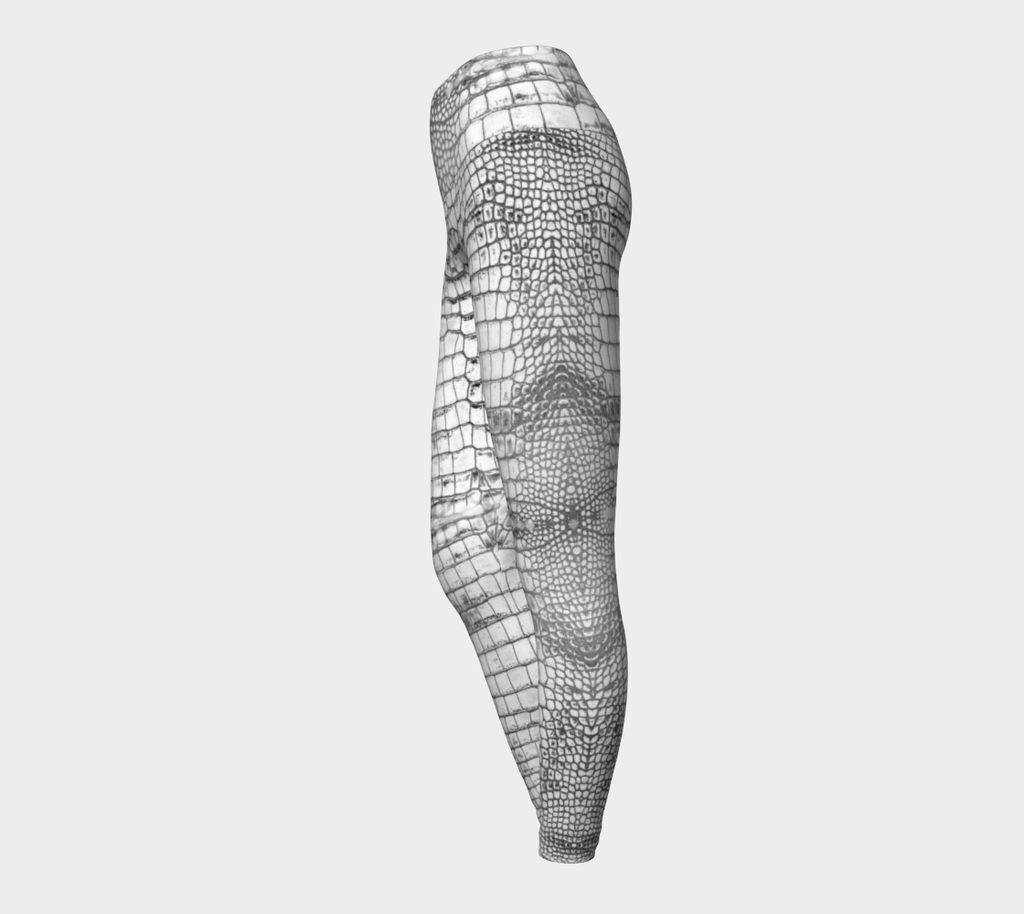 Grungy White Dragon Aligator Crocodile Scales Reptile Skin Pattern Yoga Leggings