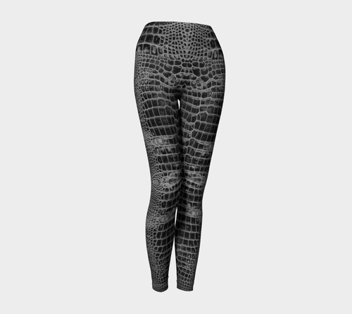Black Dragon Inverted Aligator Crocodile Scales Reptile Skin Pattern Yoga Leggings