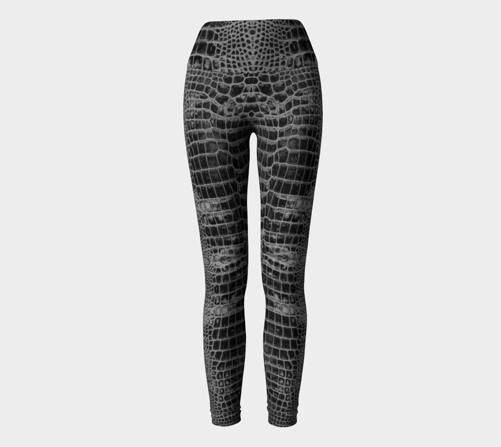Crop Top & Yoga Leggings Set - Black Dragon Inverted Aligator Crocodile Scales Reptile Skin Pattern- Release Your Inner Dragon..