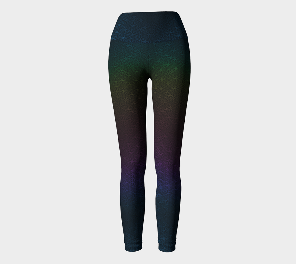 Dark Rainbow Flower of Life Yoga Leggings