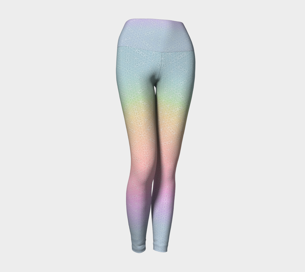 Light Rainbow Flower of Life Pattern Yoga Leggings