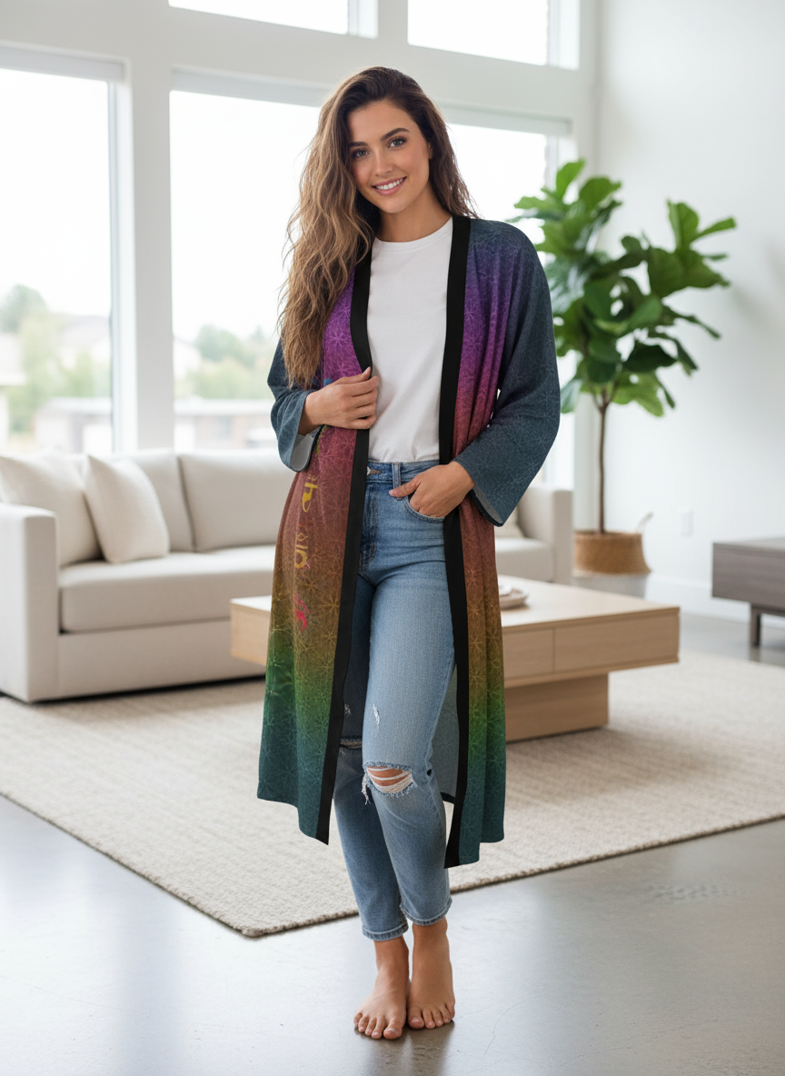 Chakra Symbols Rainbow Flower of Life Pattern Peignoir Robe