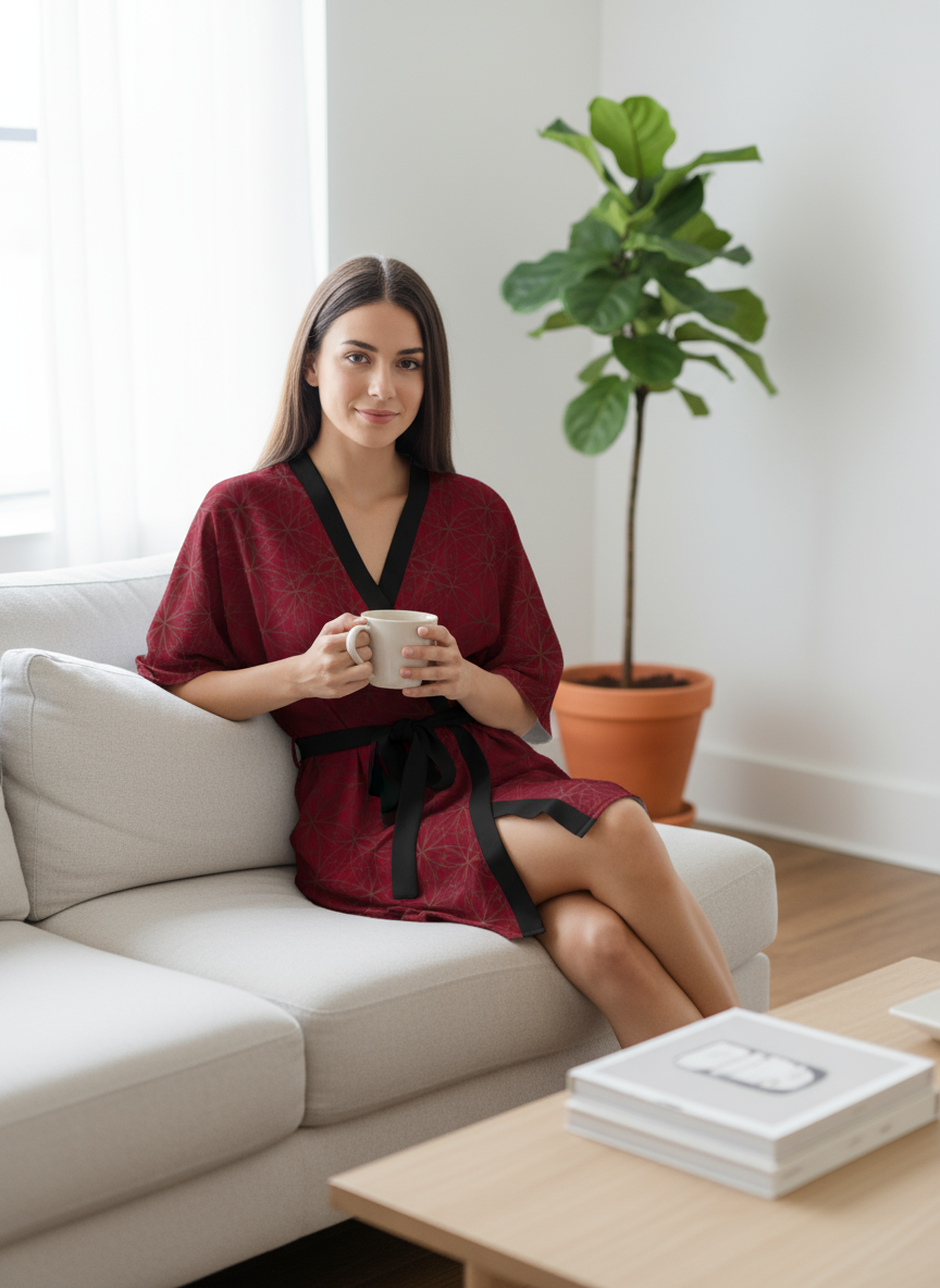 Flower of Life Pattern Red & Gold Kimono