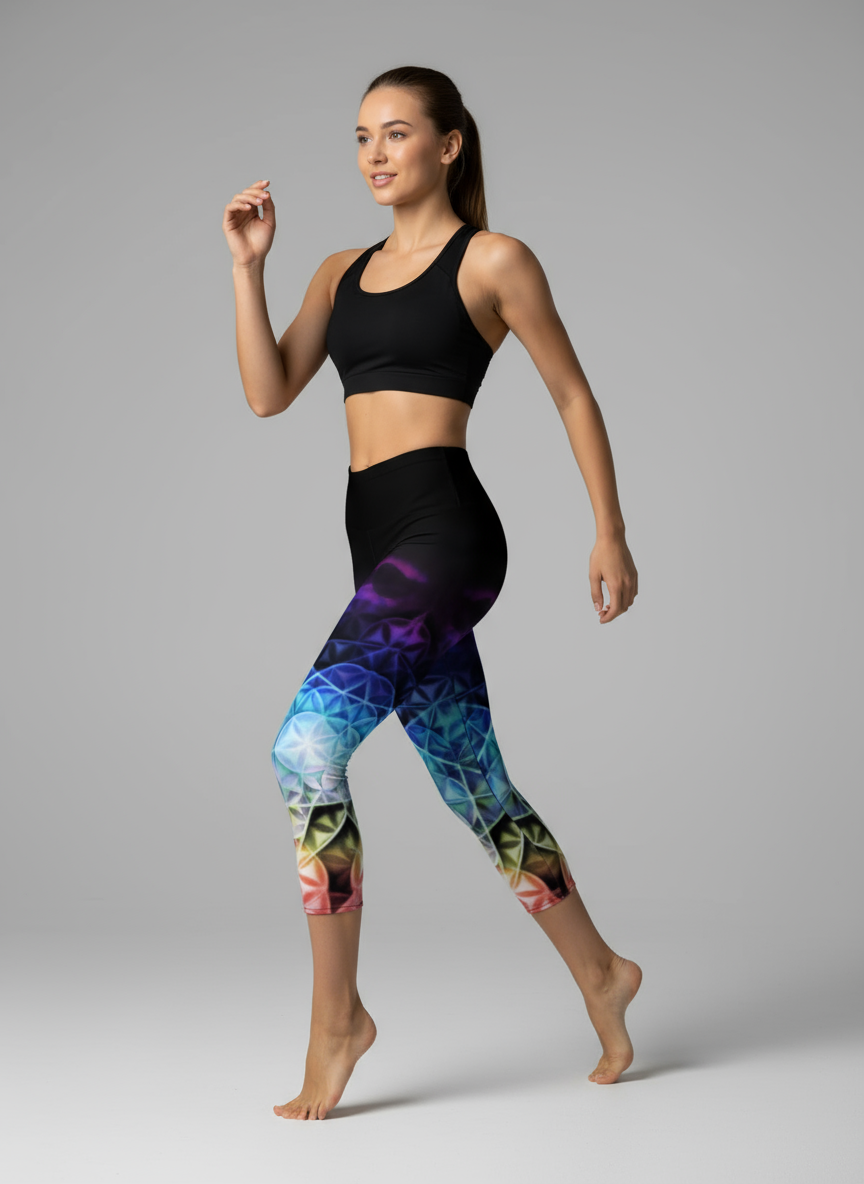 Airbrushed Rainbow Spectrum Flower of Life Capris