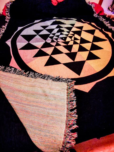 Rainbow Sri Yantra Woven 100% Cotton Throw Blanket